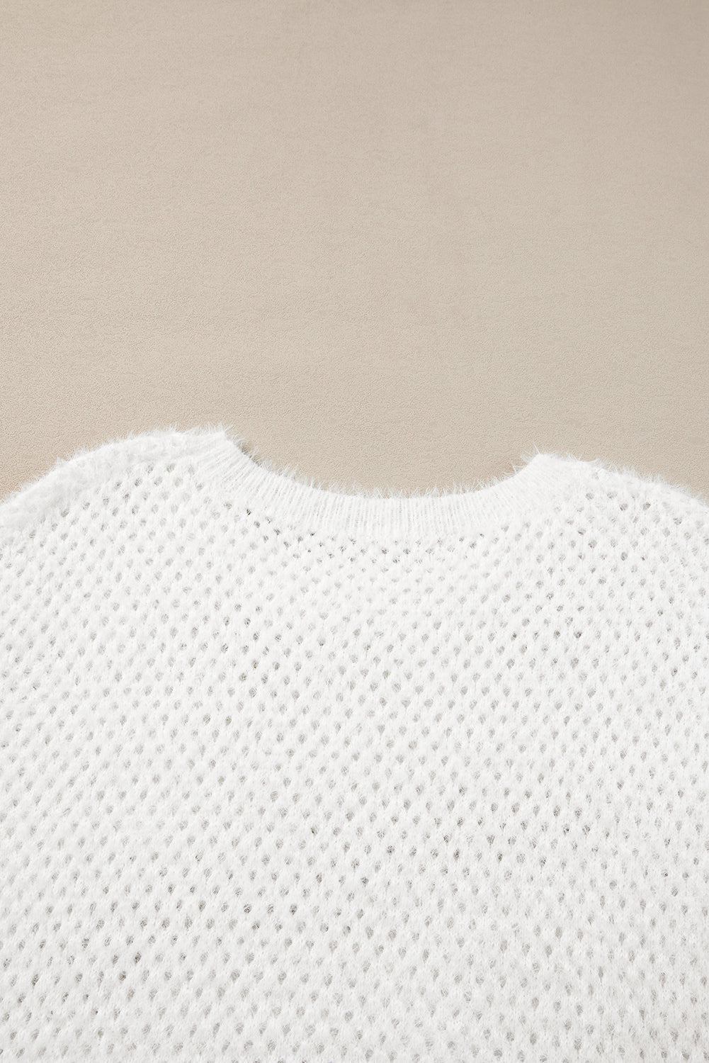 Fuzzy Eyelet Knitted Sweater T-Shirt | White