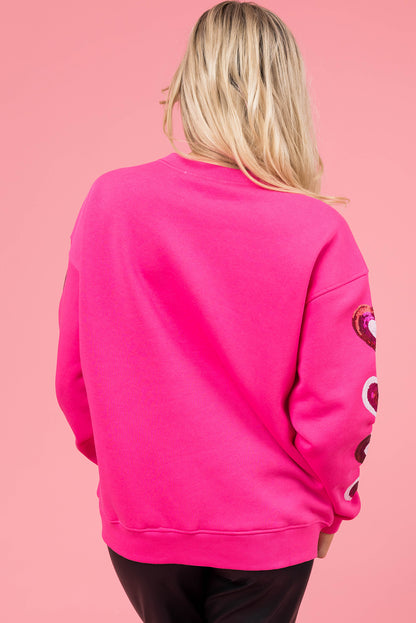 Sequined Heart Patched Drop Shoulder Valentines Sweatshirt | Bonbon