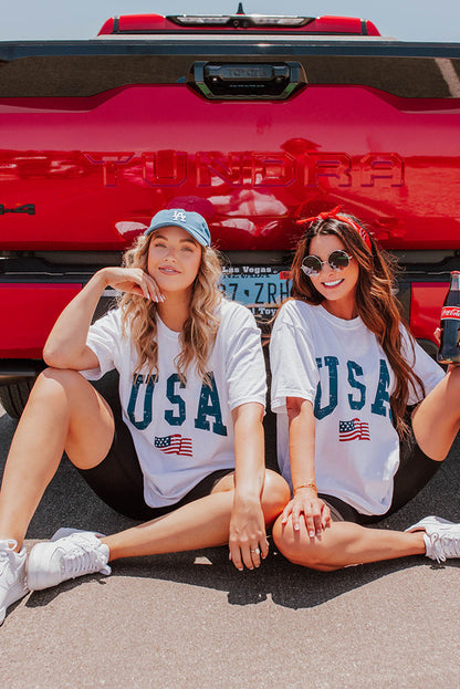 Usa Flag Graphic Oversized Tee | White