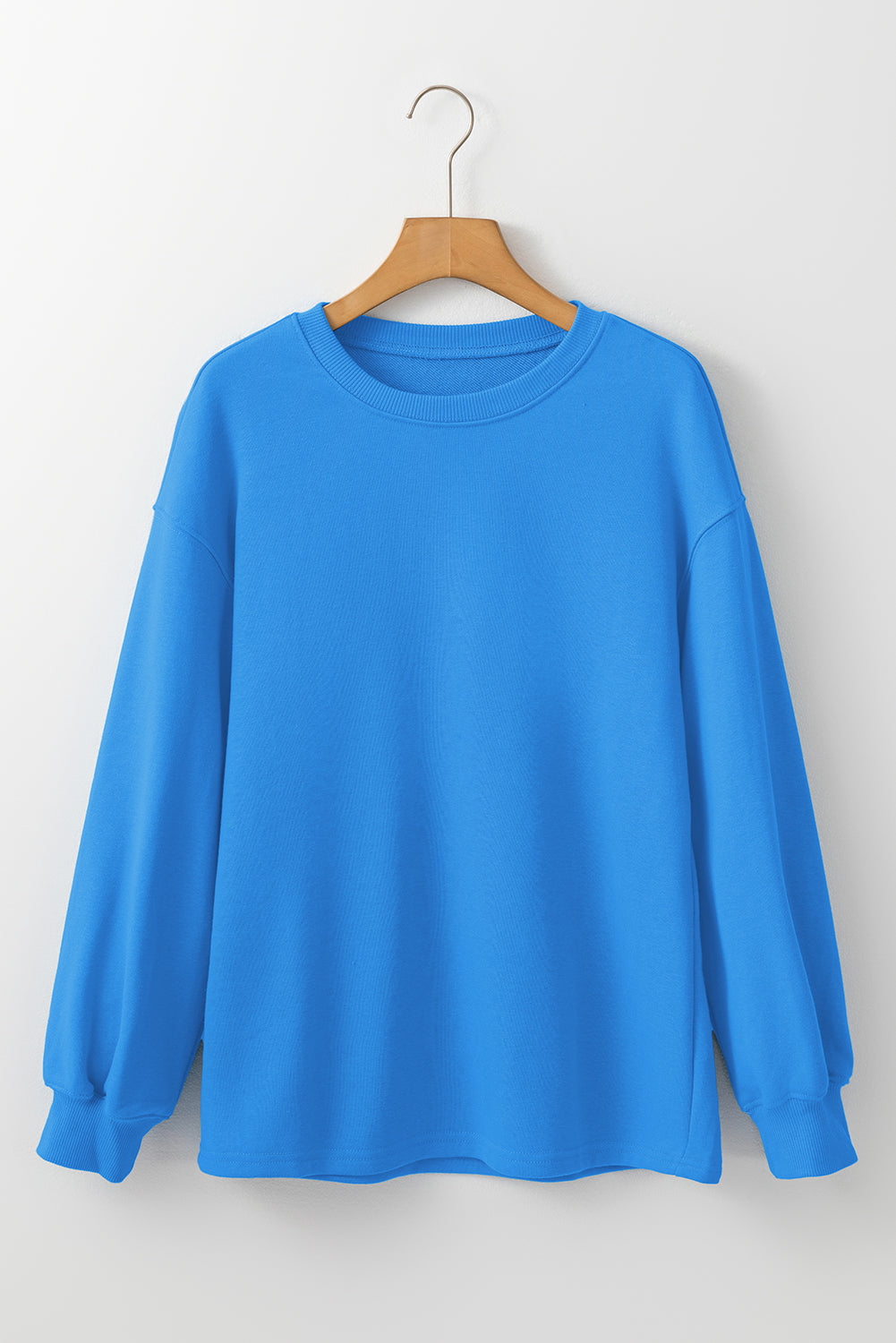 Solid Colour Drop Shoulder Long Sleeve Basic Sweatshirt | Sky Blue