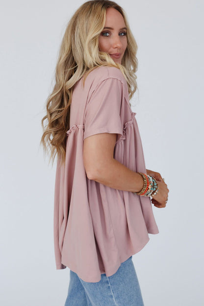 Ruffled Trim Loose Babydoll Tee | Light Pink