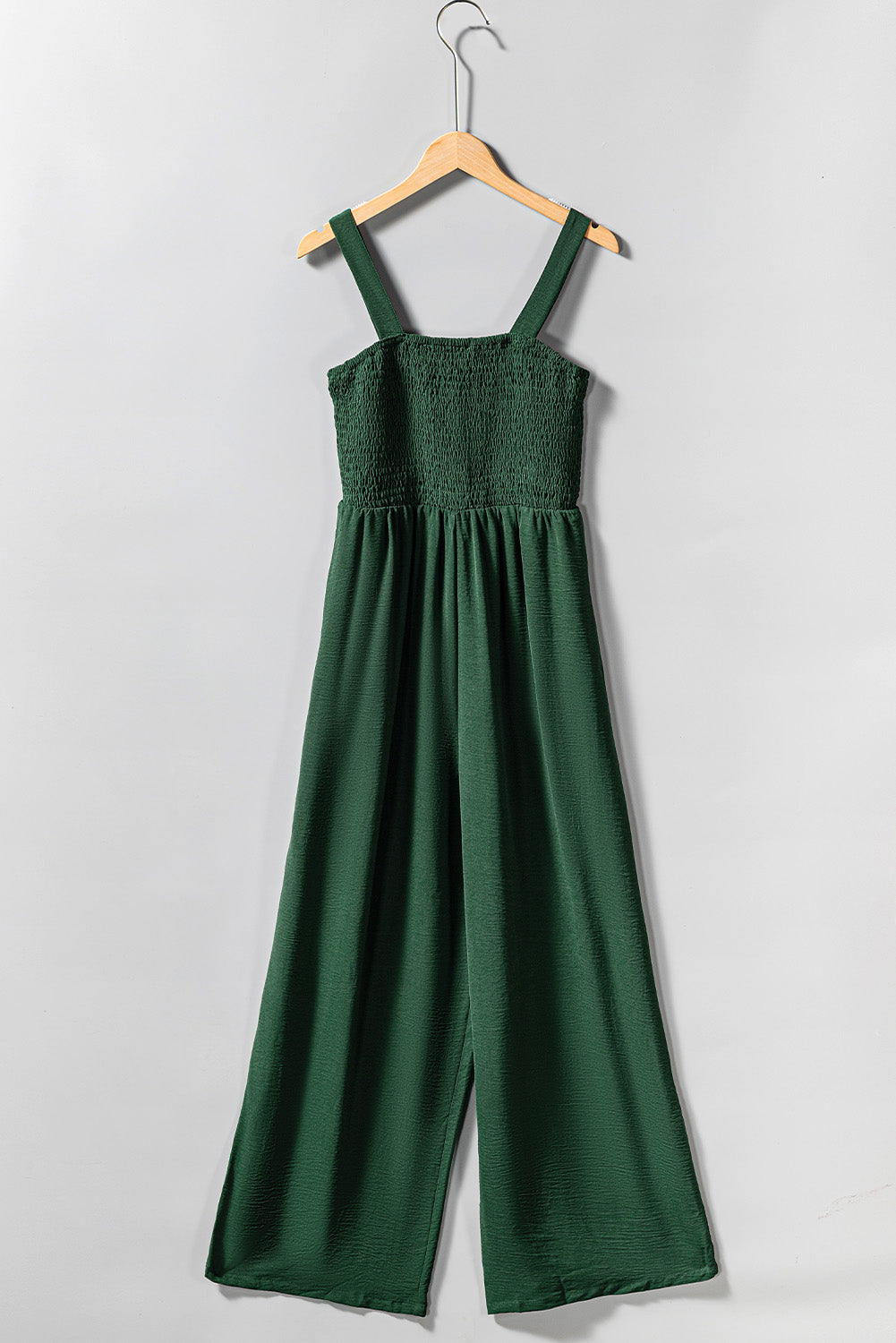 Smocked Sleeveless Wide Leg Jumpsuit With Pockets | Green