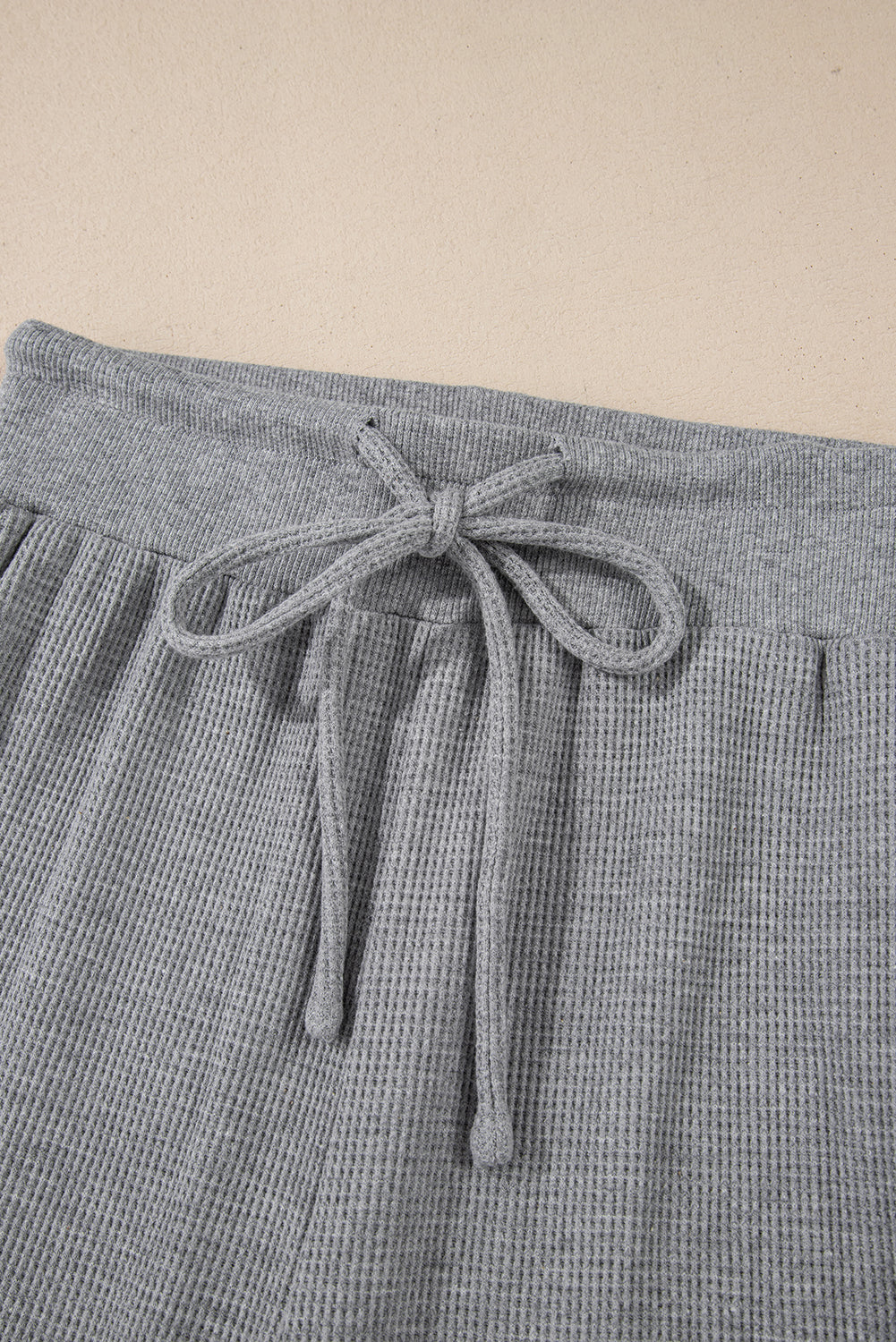 Waffle Knit Drawstring High Waist Wide Leg Pants | Gray