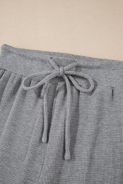 Waffle Knit Drawstring High Waist Wide Leg Pants | Gray