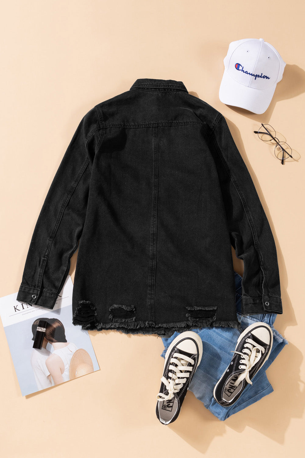 Ripped Denim Jacket | Black