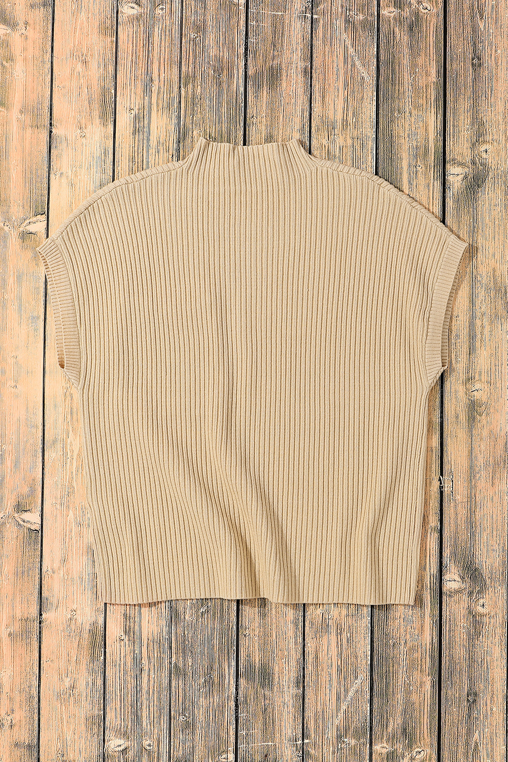 Patch Pocket Ribbed Knit Short Sleeve Sweater | Oatmeal