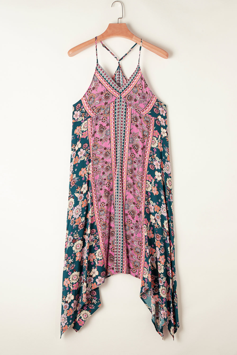 Bohemian Floral Patchwork Print Long Sundress | Pink