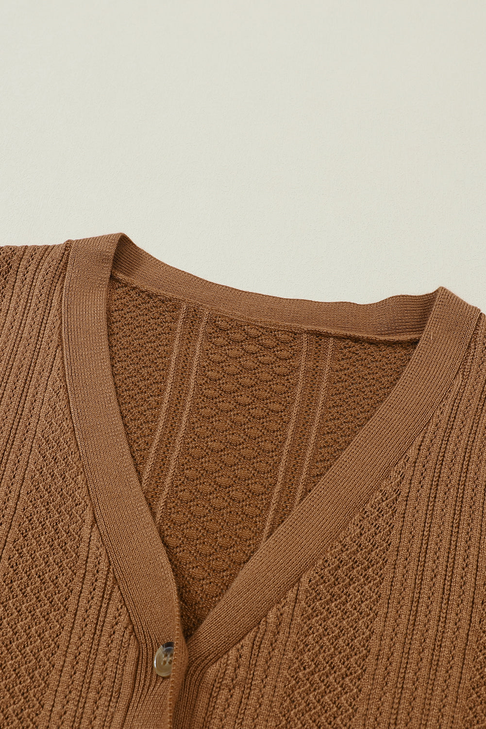 V Neck Buttoned Textured Sweater Cardigan | Chestnut