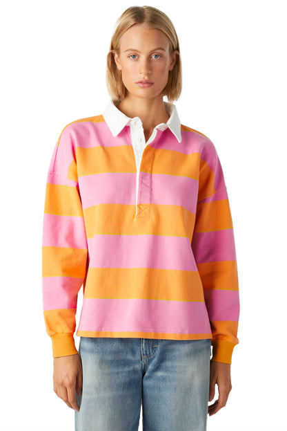 Colour Block Polo Collar Sweatshirt | Yellow Stripe