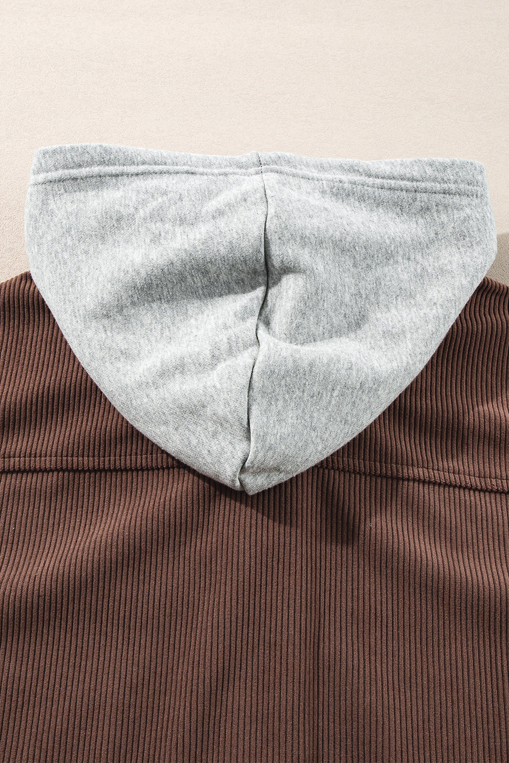 Hooded Drawstring Pockets Corduroy Shacket | Coffee