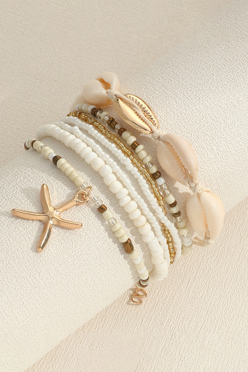 7Pcs Bohemian Shell Starfish Beaded Bracelets | White