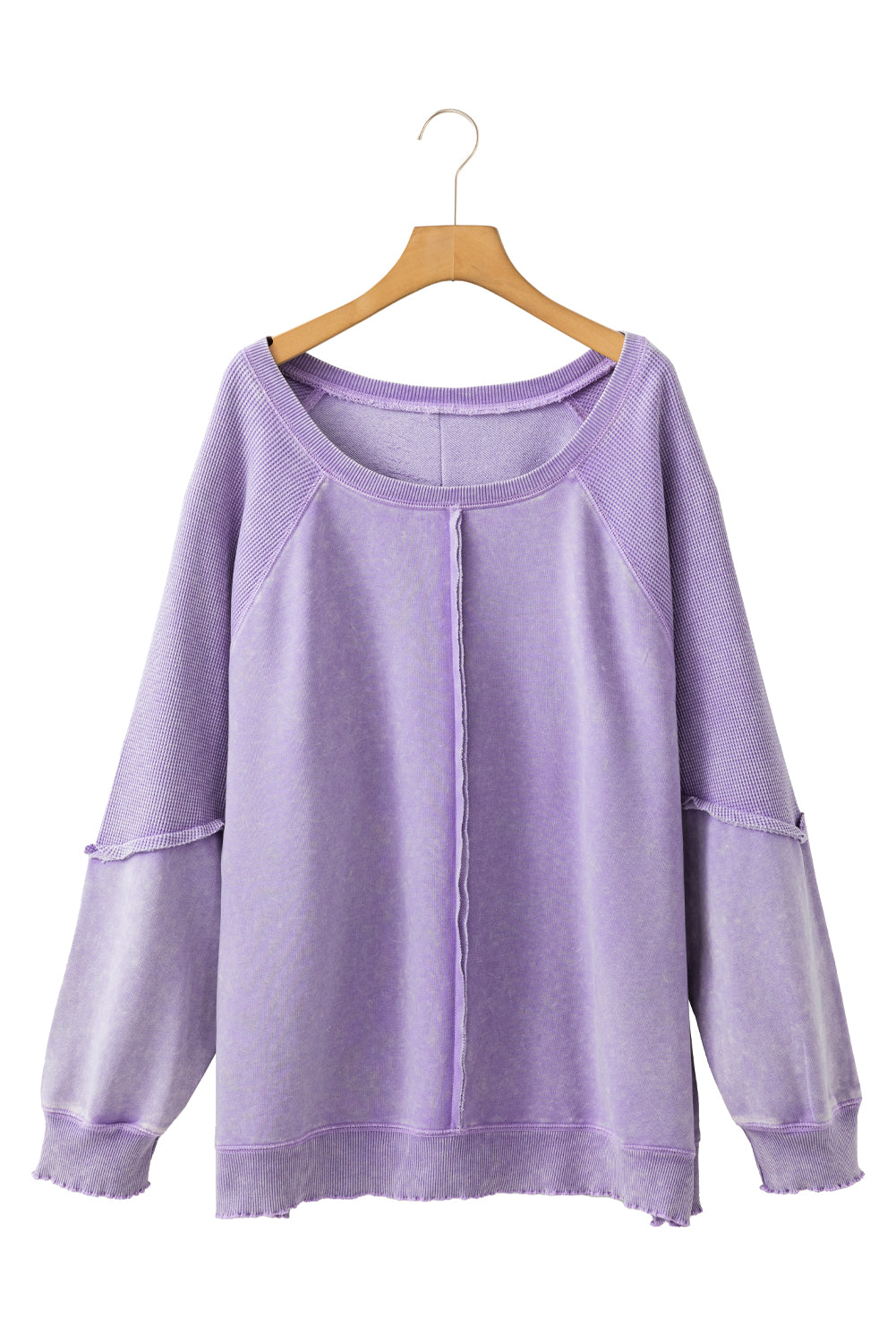 Textured Patchwork Frilled Trim Plus Size Pullover Sweatshirt | Orchid Petal