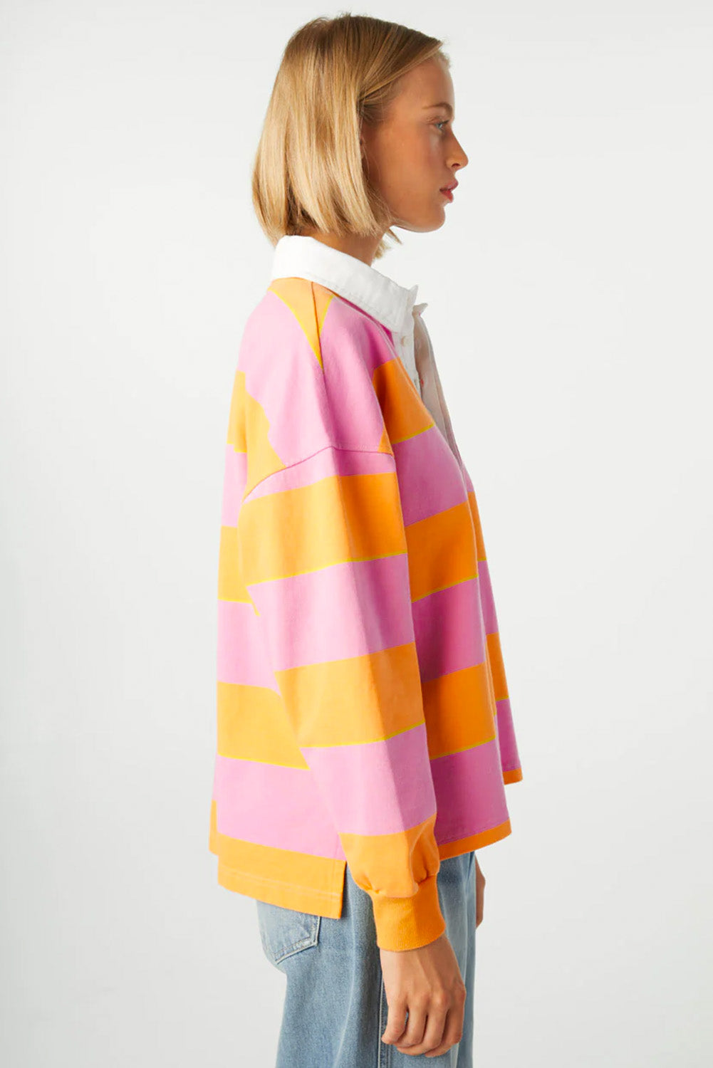 Colour Block Polo Collar Sweatshirt | Yellow Stripe