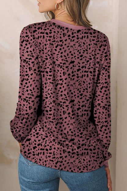 Animal Spotted Print Round Neck Long Sleeve Top | Red