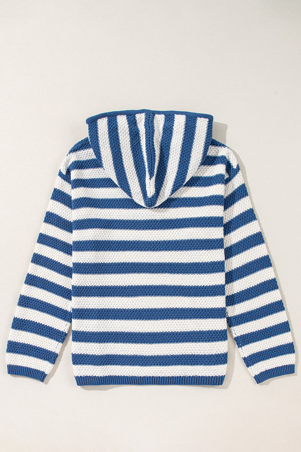 V Neck Pocketed Drawstring Hooded Sweater | Blue Stripe