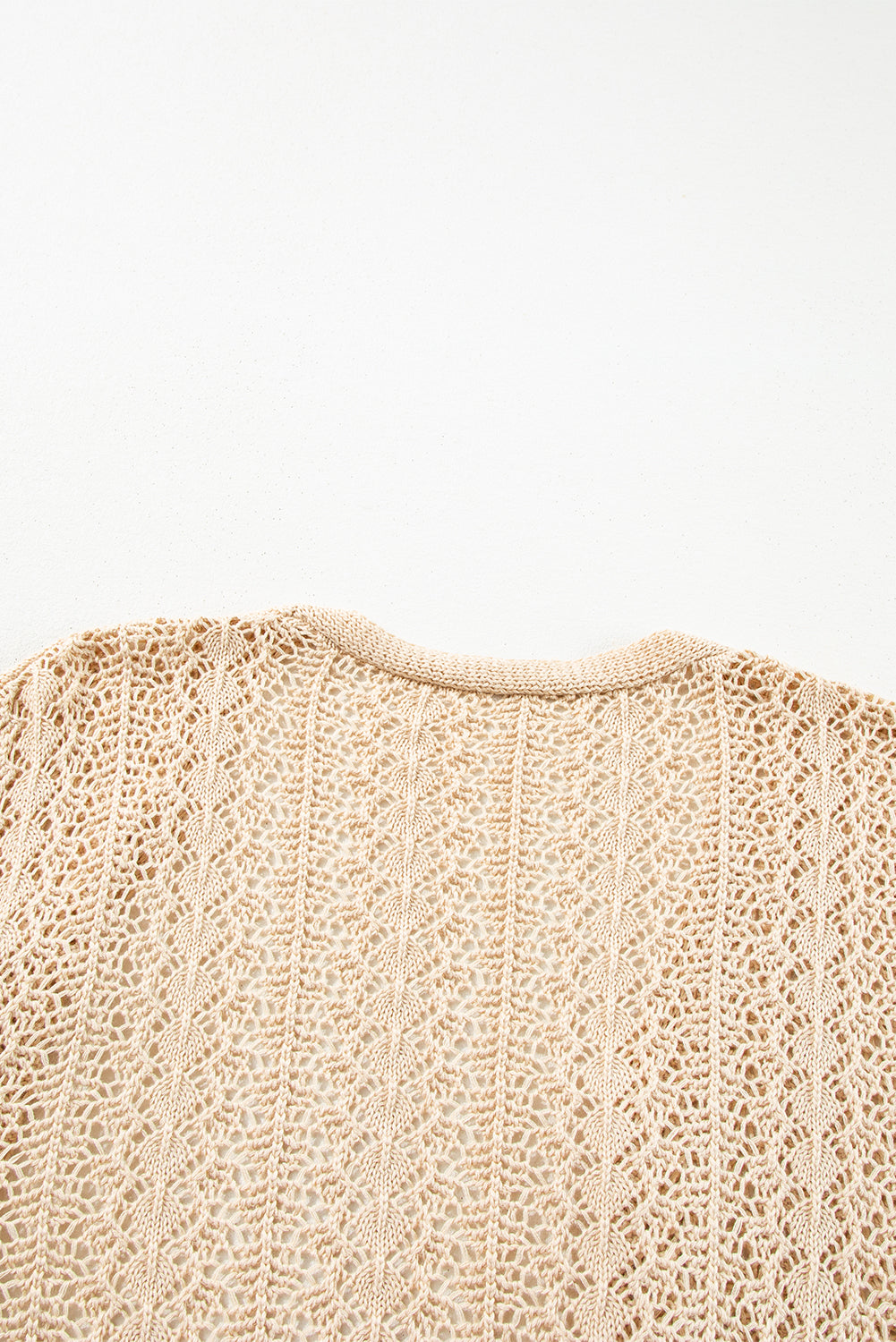 Hollow Out Knit Drop Shoulder Open Front Cardigan | Apricot