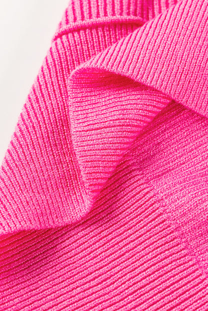 Ribbed Trim Drop Shoulder Baggy Sweater | Dark Pink