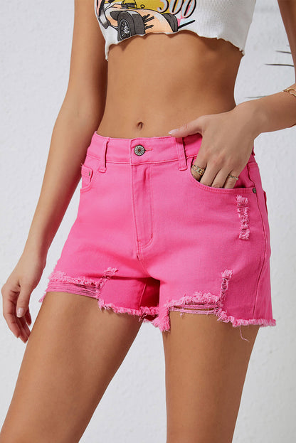 Distressed Slim Fit High Waist Denim Shorts | Rose