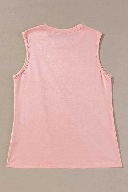 Crew Neck Pleated Tank Top | Light Pink