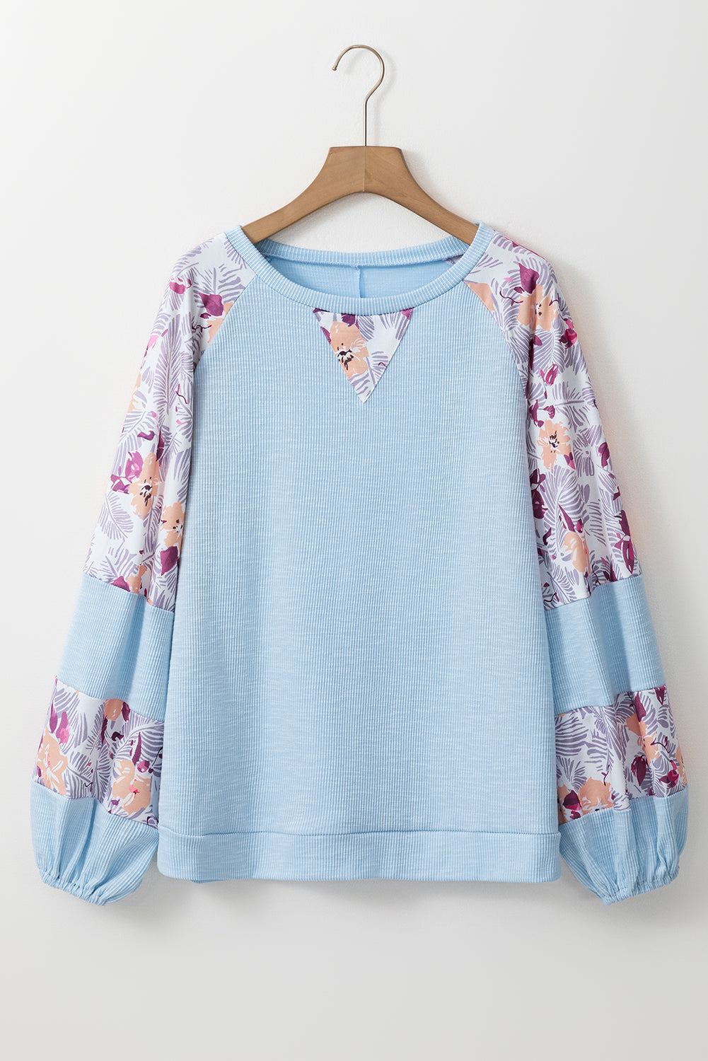 Textured Floral Patchwork Balloon Sleeve Blouse | Beau Blue