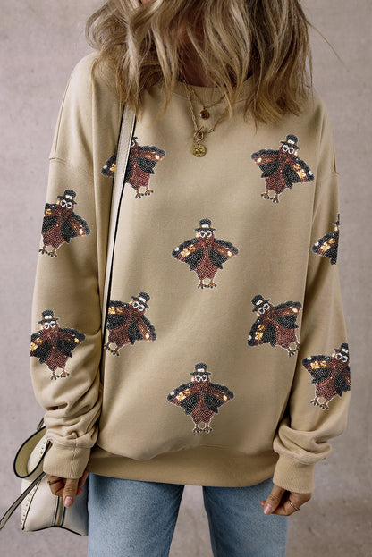 Shimmering Turkey Pattern Thanksgiving Holiday Sweatshirt | Parchment