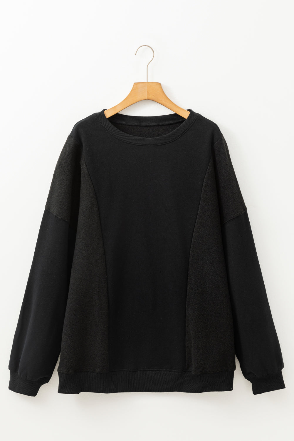 Loose Patchwork Crewneck Plus Size Sweatshirt | Black