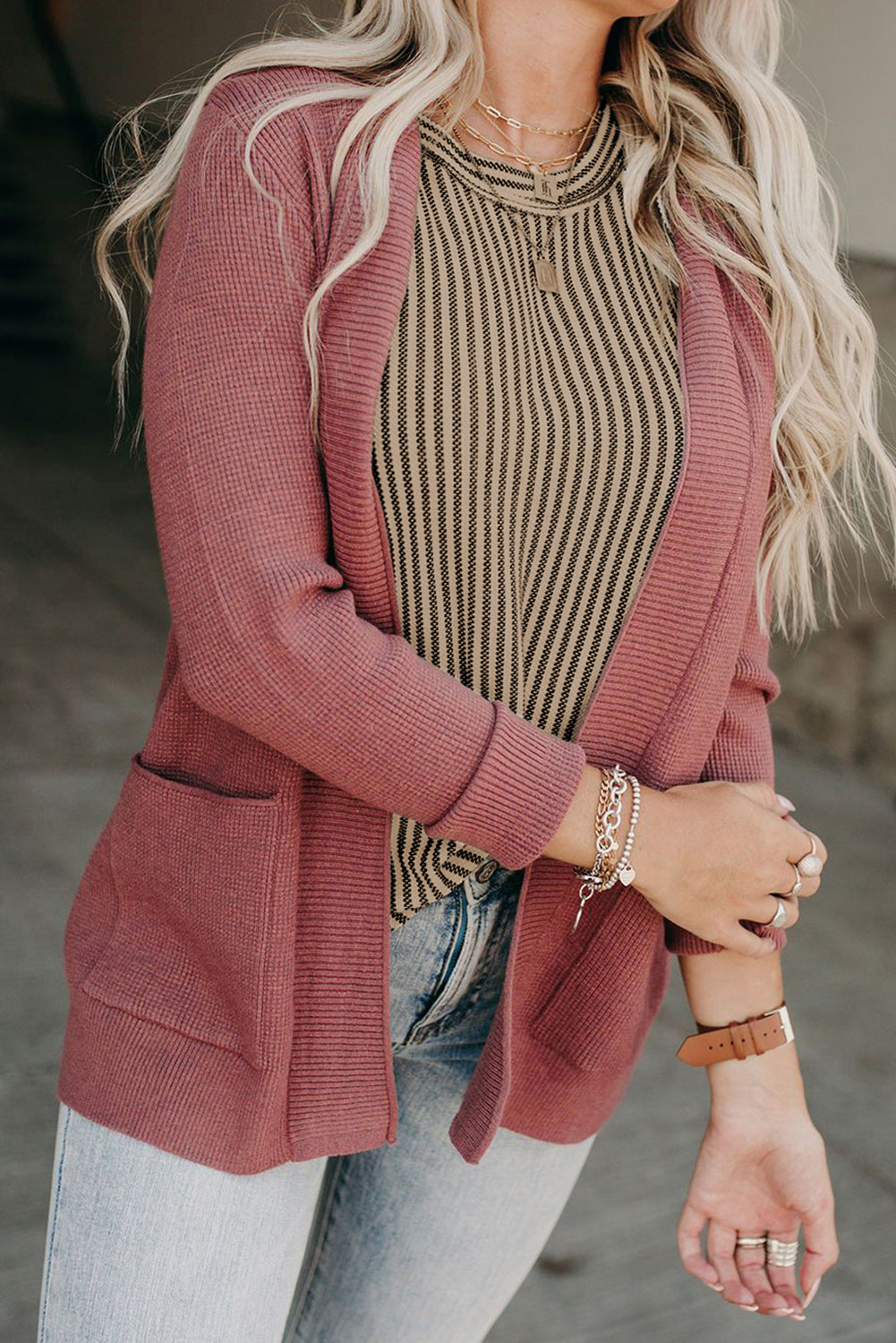 Striped Crew Neck Ruffled Tank Top | Khaki