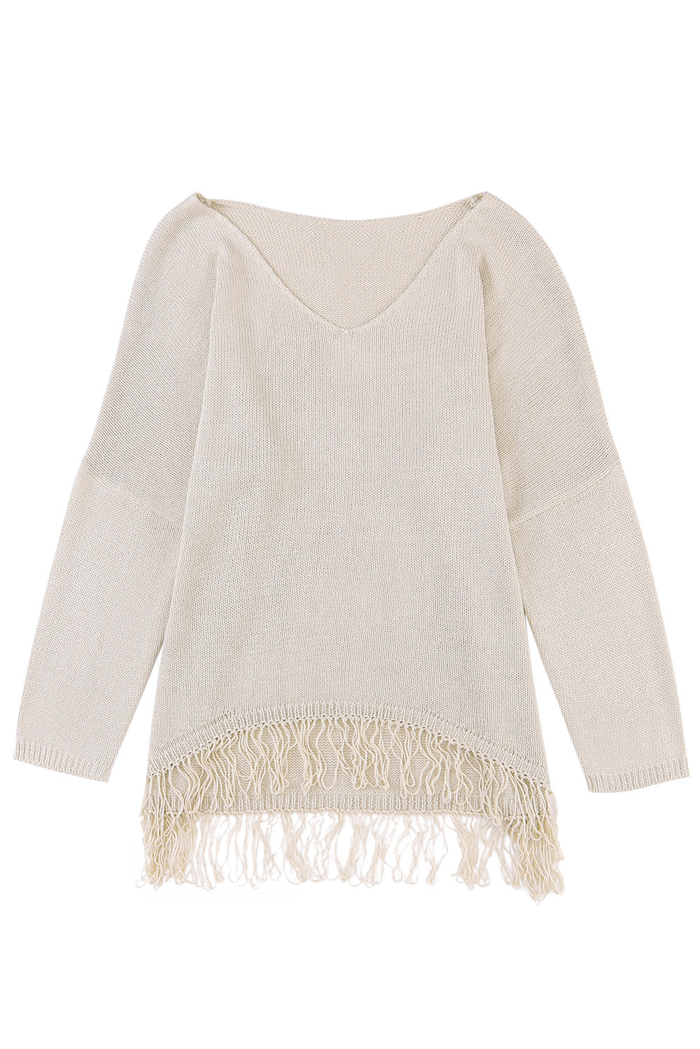 Lightweight Knit Fringe Hem Loose Sweater | Khaki