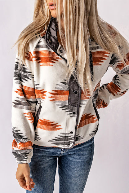 Western Aztec Snap Buttoned Fleece Jacket | Gray