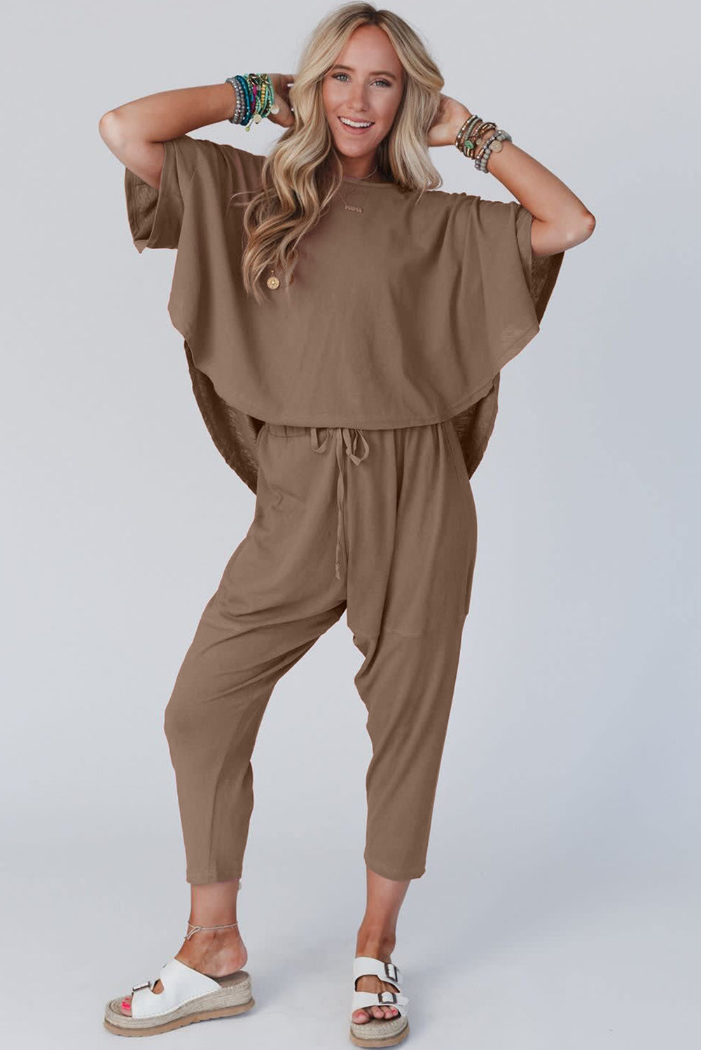 High Low Boxy Fit Tee And Crop Pants Set | Simply Taupe