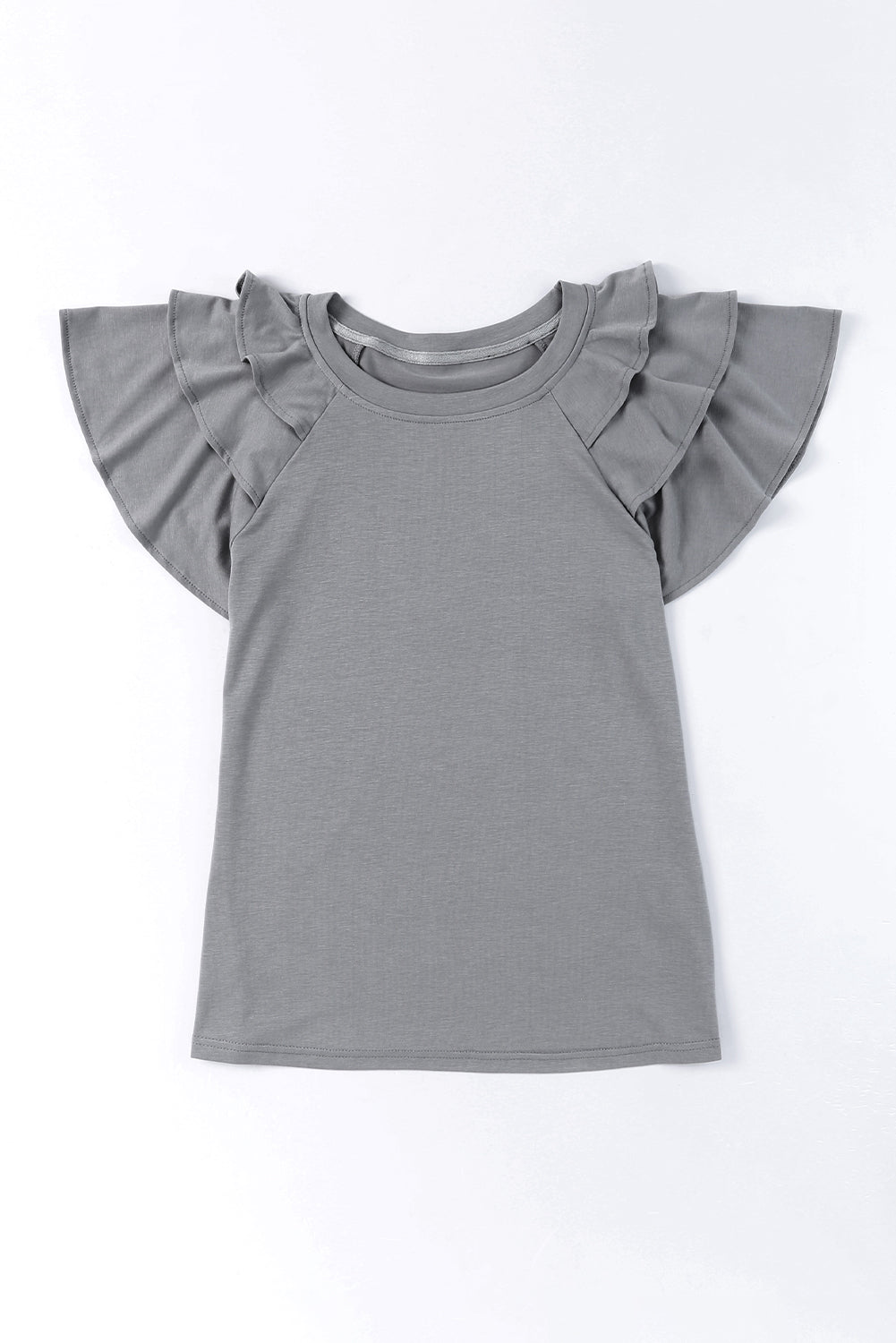 Plain Tiered Ruffled Short Sleeve T Shirt | Gray