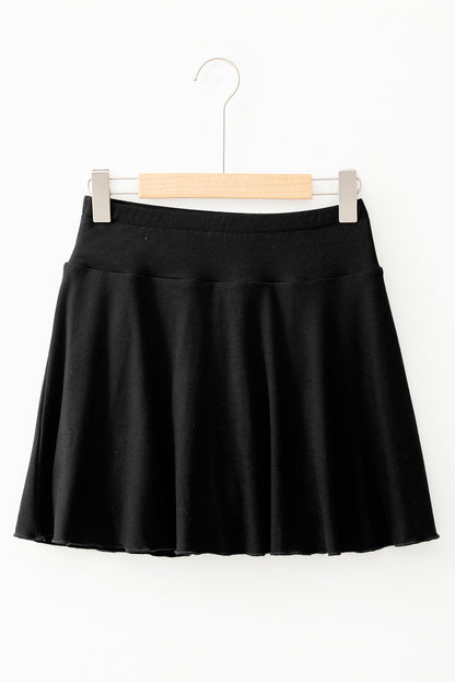 A-Line Draped High Waist Phone Pocket Lined Skort | Black