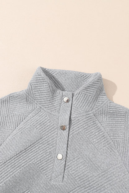 Textured Knit Buttoned Kangaroo Pocket Sweatshirt | Light Grey