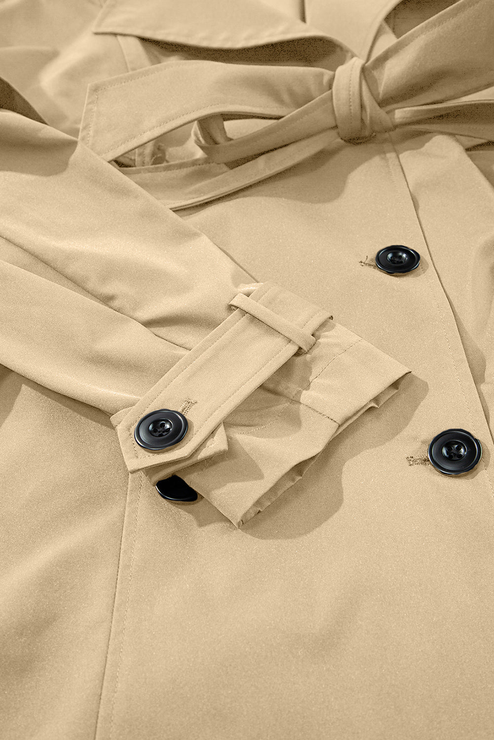 Solid Colour Lapel Collar Waist Tie Wind Coat | Pale Khaki