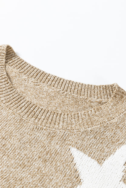 Star Pattern Drop Shoulder Plus Size Sweater | Khaki