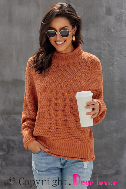 Oversized Chunky Batwing Long Sleeve Turtleneck Sweater | Orange