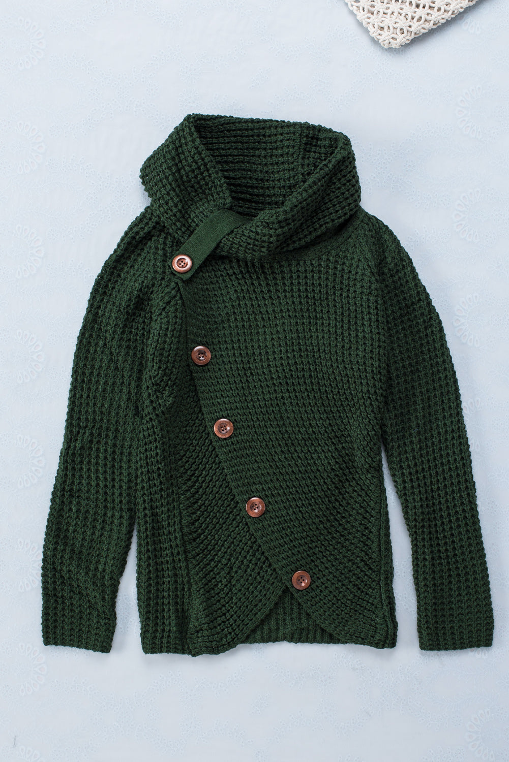 Olive Buttoned Wrap Turtleneck Sweater | Green