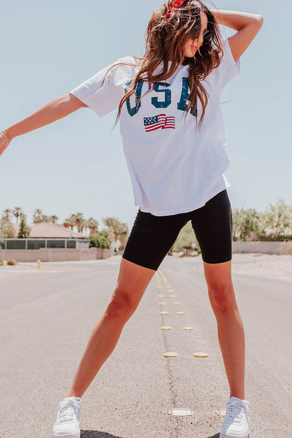 Usa Flag Graphic Oversized Tee | White