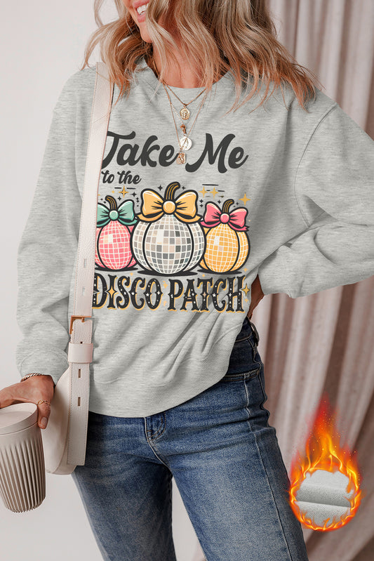 Gray Disco Ball Bowknot Pumpkin Graphic Crewneck Sweatshirt