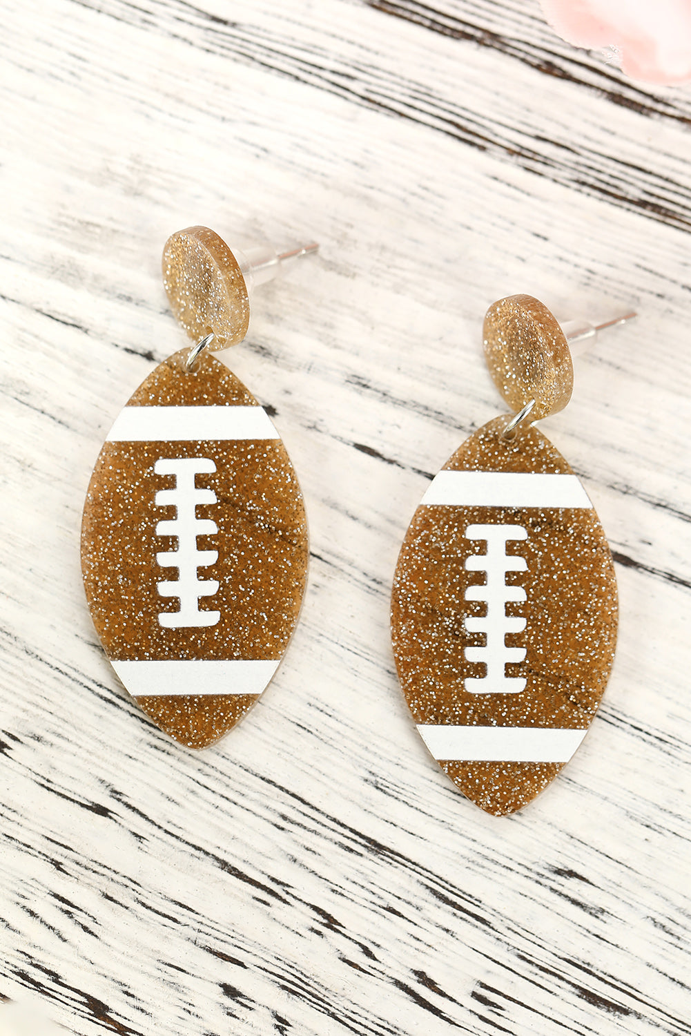 Glittering Rugby Football Pendant Game Day Earrings | Brown