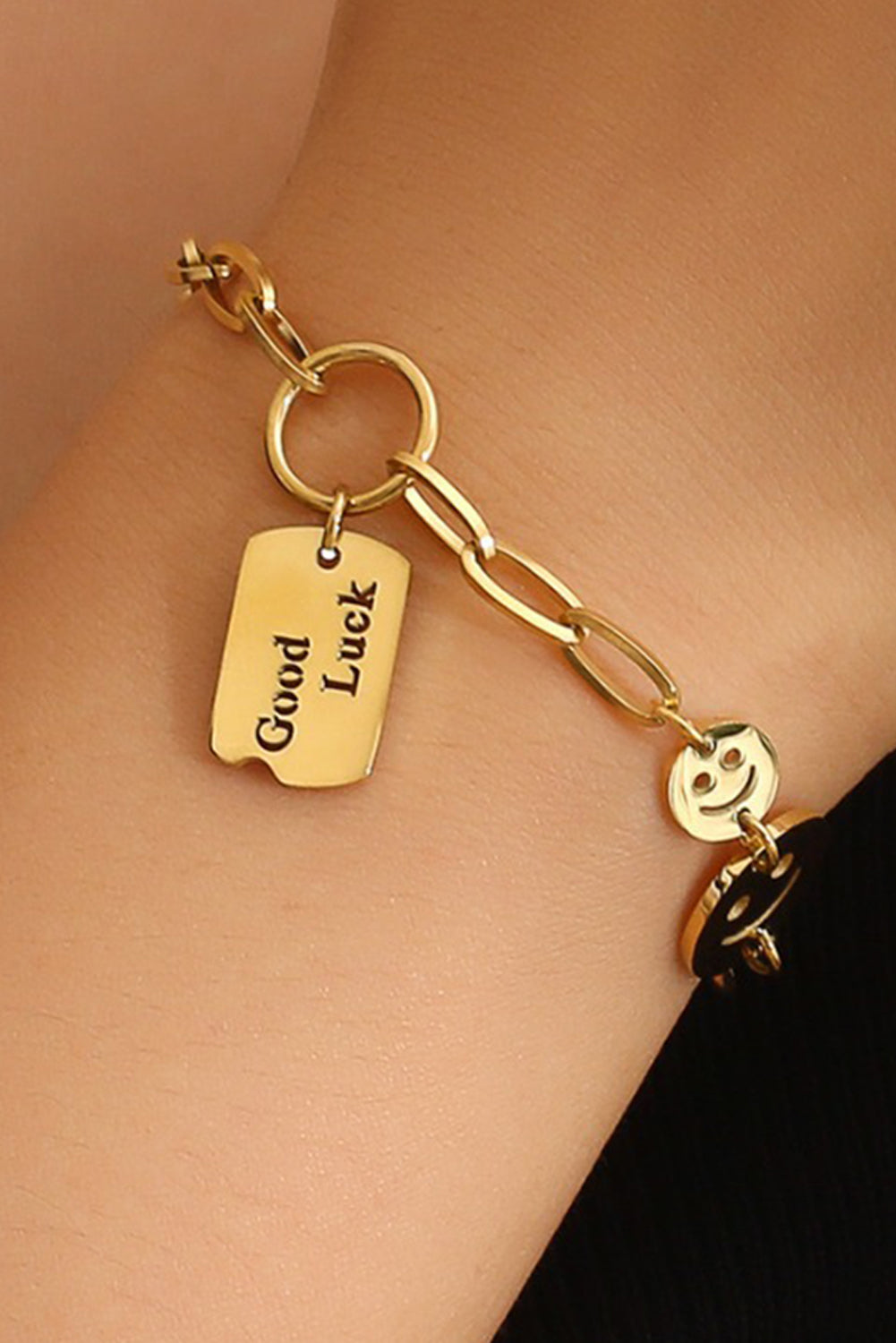 Good Luck Smile Face Adjustable Chain Bracelet | Gold