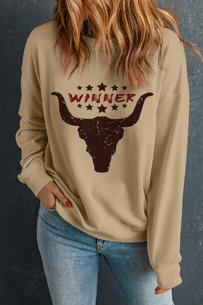 Winner Steer Head Graphic Sweatshirt | Khaki