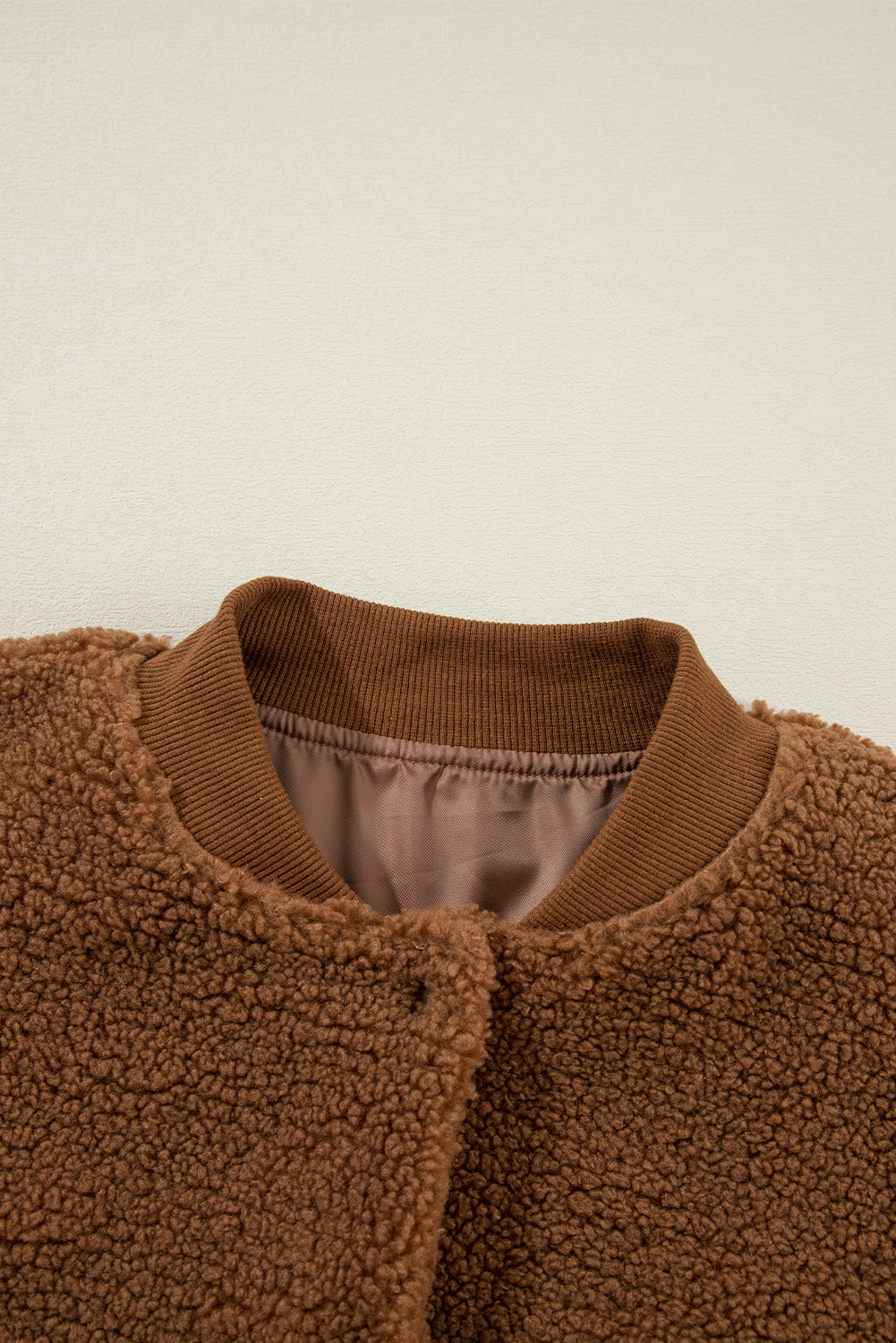 Sherpa Ribbed Baseball Collar Bomber Jacket | Redwood Burl