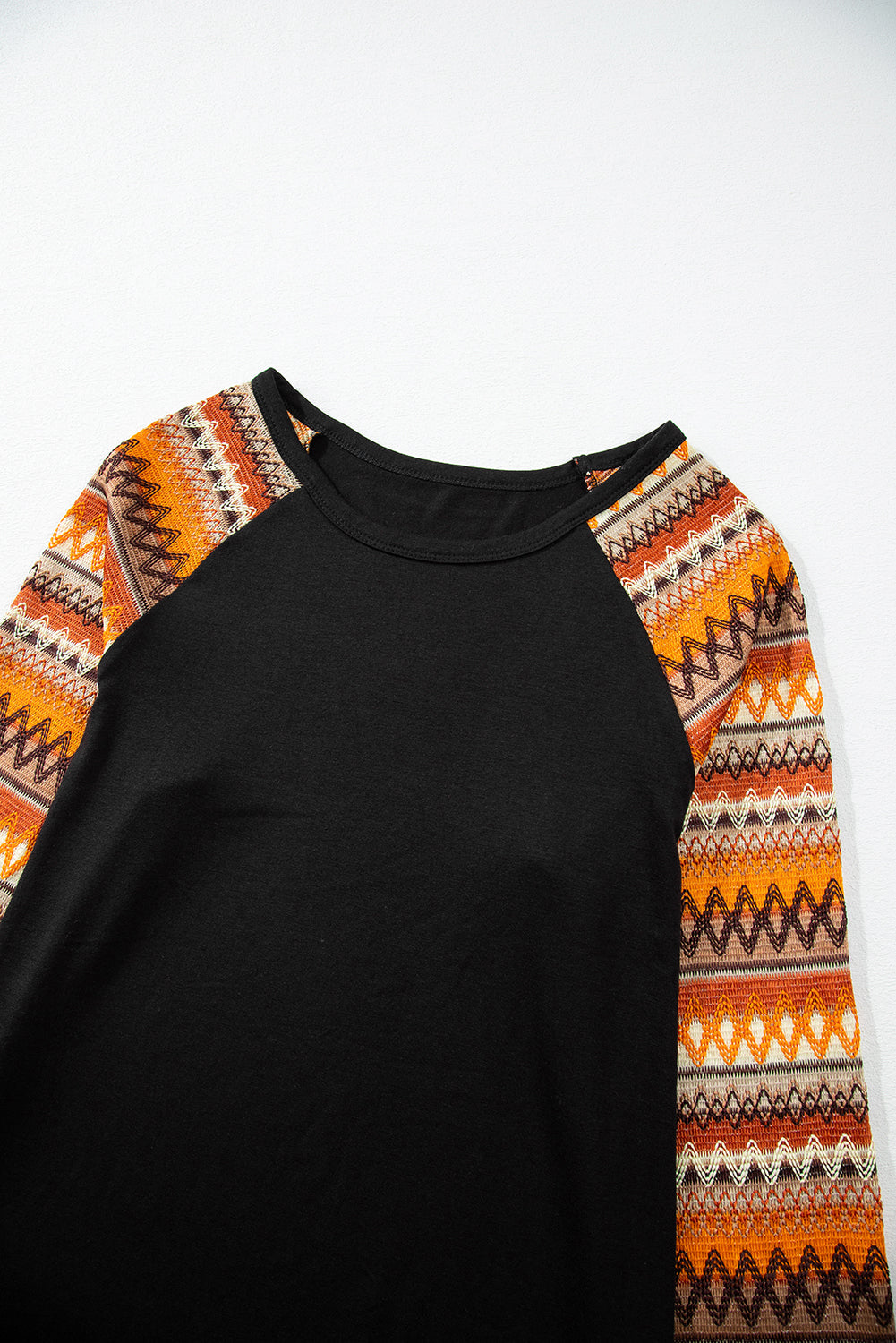 Geo Print Raglan Patchwork Long Sleeve Tee | Orange