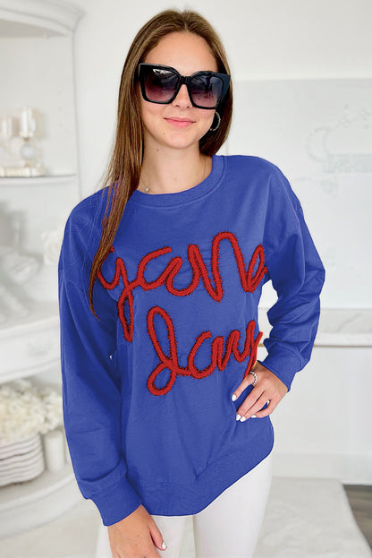 Tinsel Game Day Drop Shoulder Graphic Sweatshirt | Dark Blue