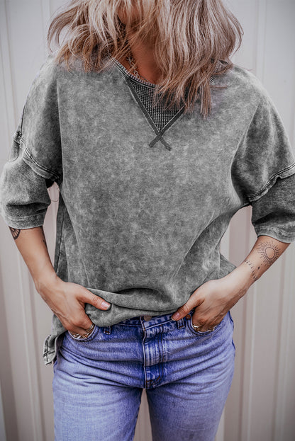 Mineral Wash Exposed Seam Drop Shoulder Oversized Tee | Philippine Gray