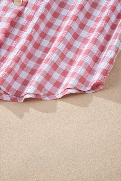 Gingham Print Chest Pockets Buttoned Collared Shirt | Pink