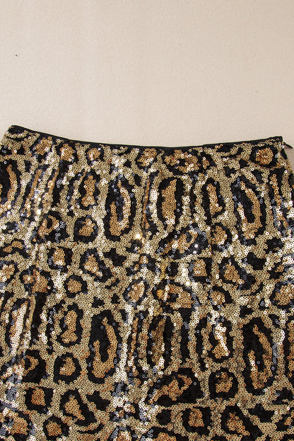 Sequined Leopard Print Disco Mini Skirt | Brown