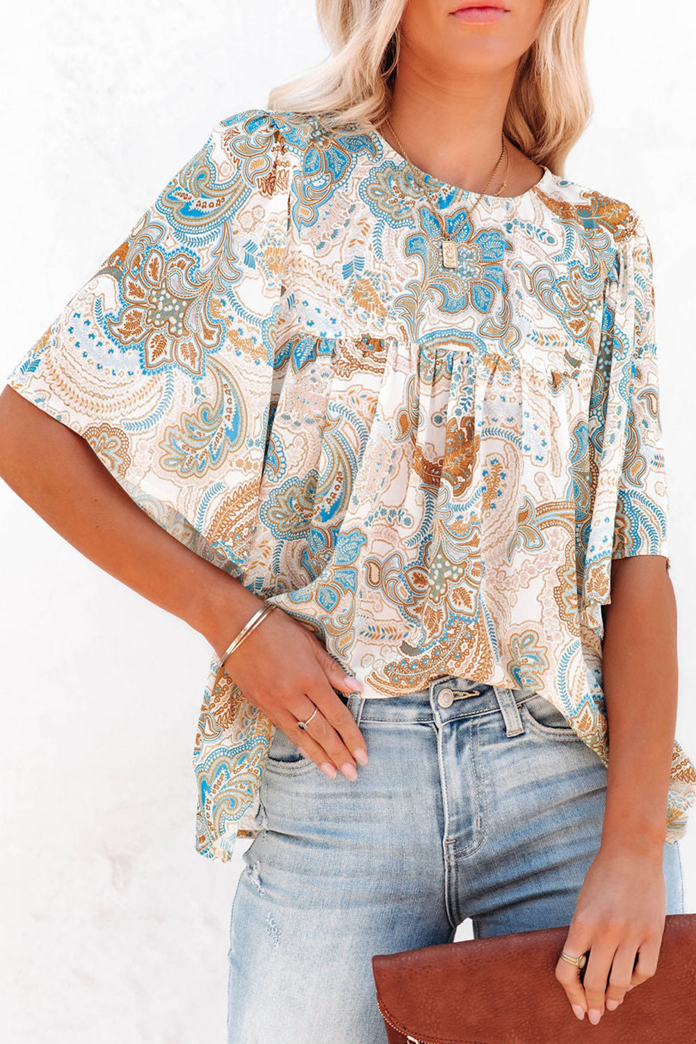 Paisley Print Wide Sleeves Loose Blouse | Multicolour