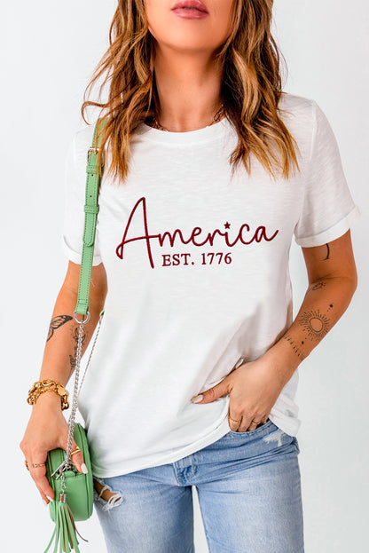 America Est.1776 Embroidered Graphic Tee | White